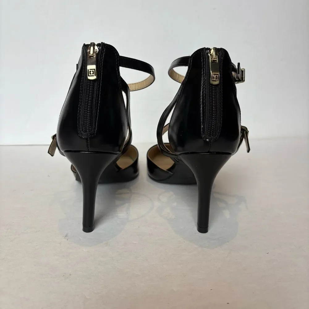 Liz Claiborne Women's Black Strappy Heels Harvey Back Zipper Size 10M